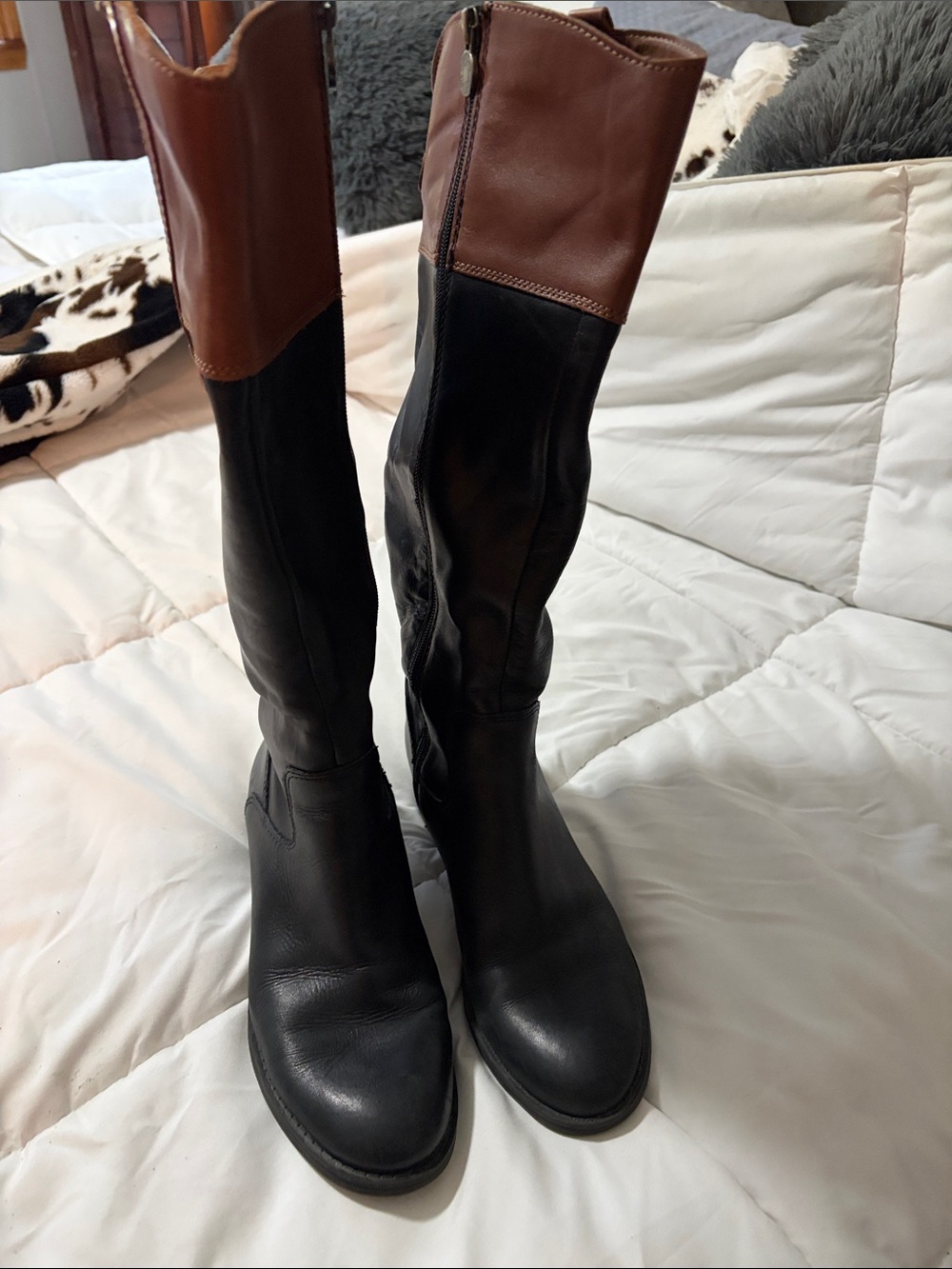 Franco Sarto Black and Brown Tall Leather Riding Boots